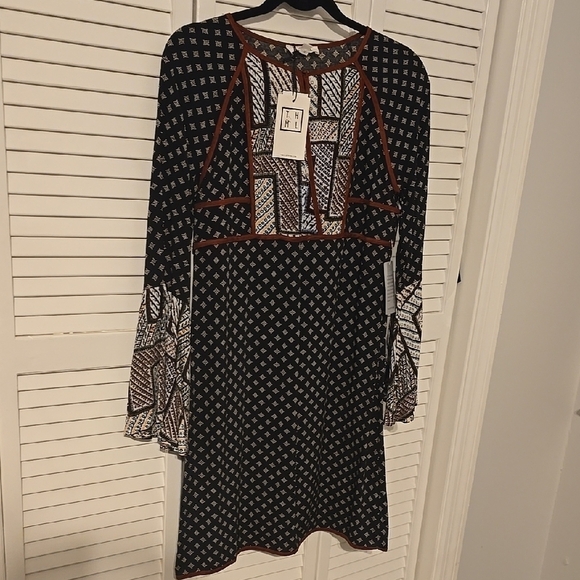 THML Dresses & Skirts - THML Patchwork Boho Dress | Bell Sleeve | NWT | Size S